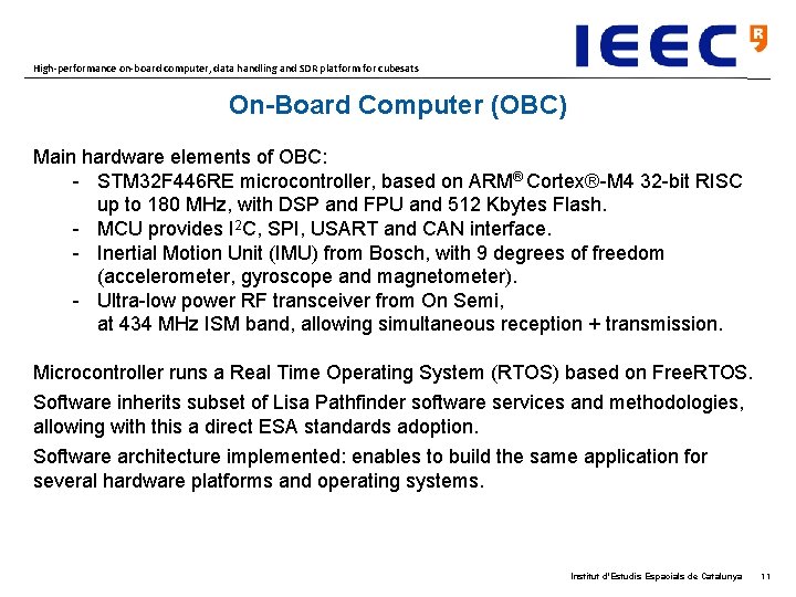 High-performance on-board computer, data handling and SDR platform for cubesats On-Board Computer (OBC) Main