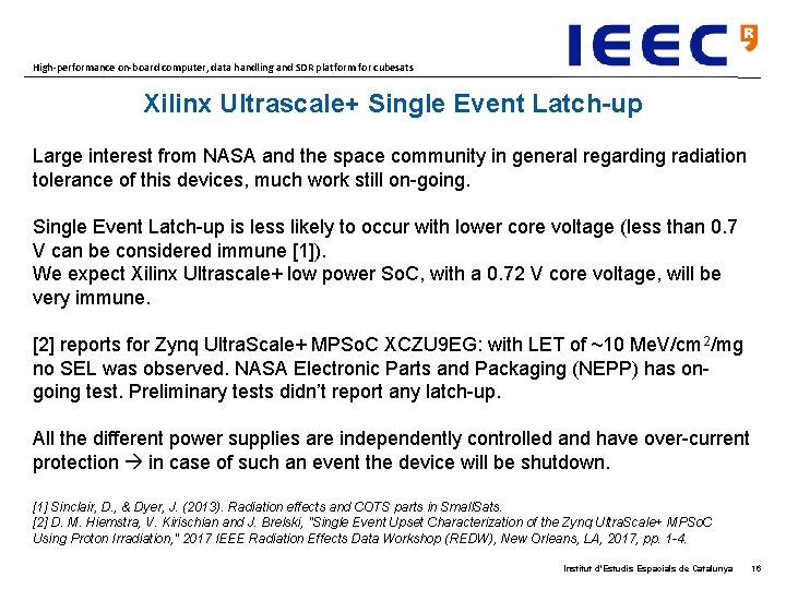 High-performance on-board computer, data handling and SDR platform for cubesats Xilinx Ultrascale+ Single Event