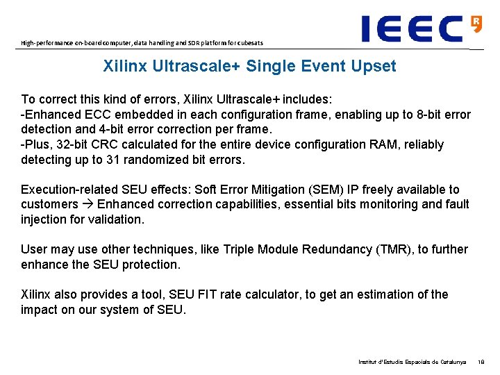 High-performance on-board computer, data handling and SDR platform for cubesats Xilinx Ultrascale+ Single Event