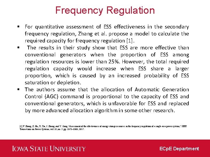 Frequency Regulation § For quantitative assessment of ESS effectiveness in the secondary frequency regulation,