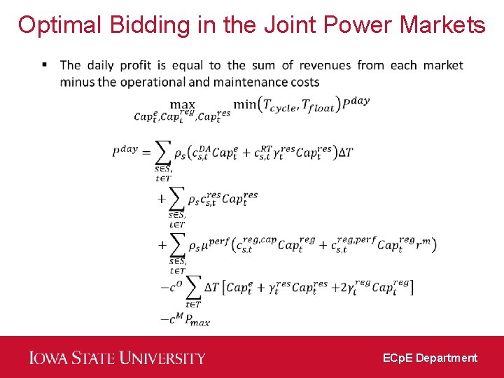 Optimal Bidding in the Joint Power Markets ECp. E Department 