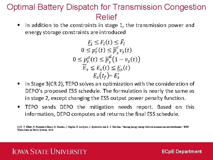Optimal Battery Dispatch for Transmission Congestion Relief § In addition to the constraints in