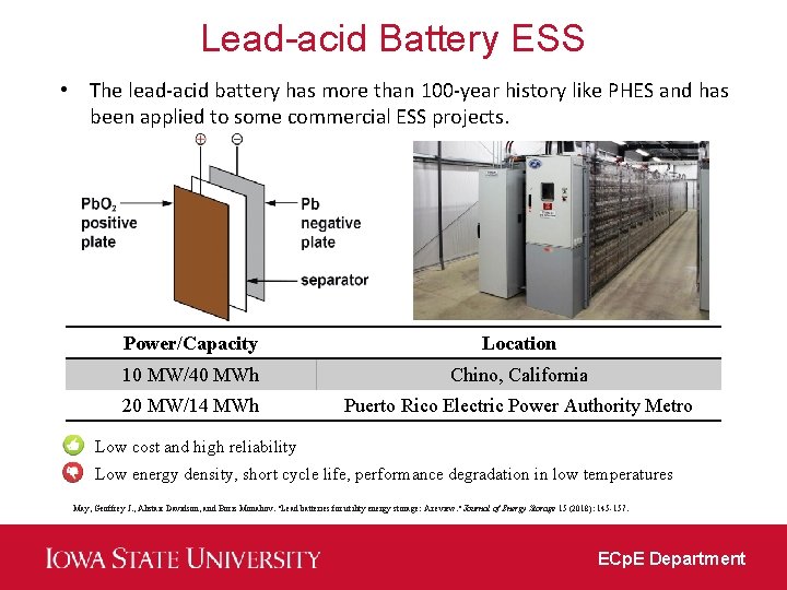Lead-acid Battery ESS • The lead-acid battery has more than 100 -year history like
