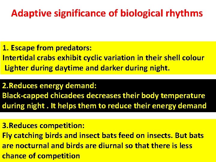 Adaptive significance of biological rhythms 1. Escape from predators: Intertidal crabs exhibit cyclic variation