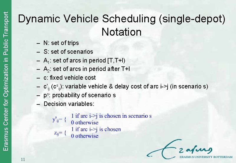 Erasmus Center for Optimization in Public Transport Dynamic Vehicle Scheduling (single-depot) Notation – –
