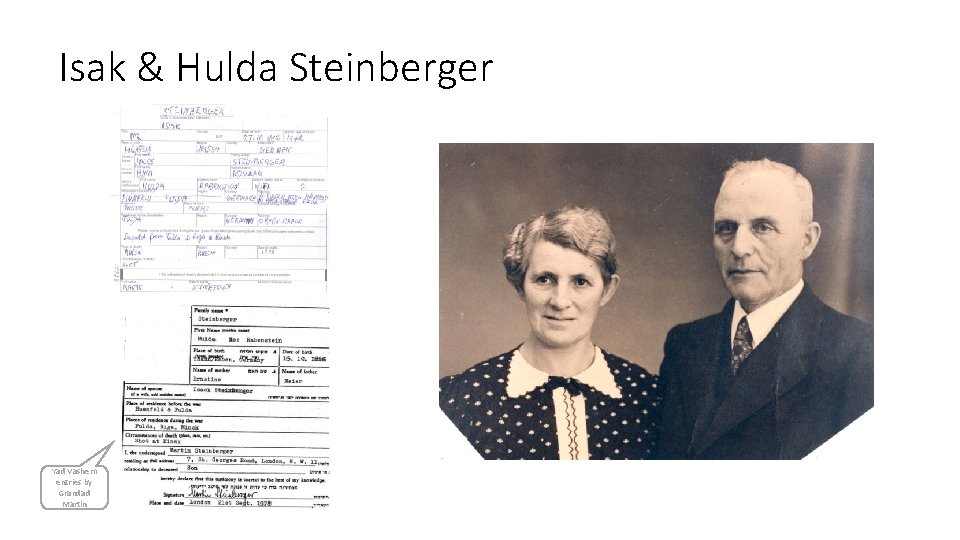 Isak & Hulda Steinberger Yad Vashem entries by Grandad Martin 