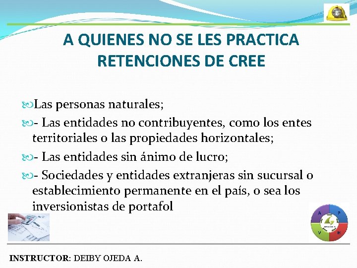 A QUIENES NO SE LES PRACTICA RETENCIONES DE CREE Las personas naturales; - Las