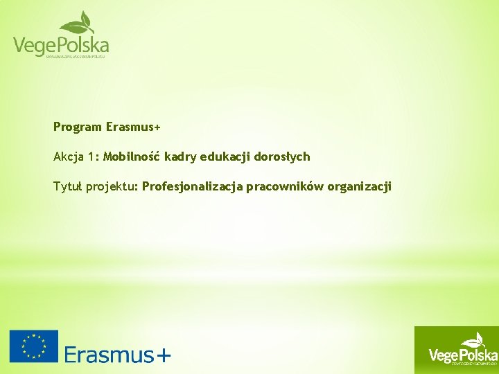 Program Erasmus+ Akcja 1: Mobilność kadry edukacji dorosłych Tytuł projektu: Profesjonalizacja pracowników organizacji 