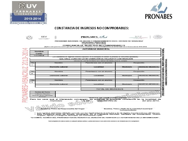 CONSTANCIA DE INGRESOS NO COMPROBABLES: 