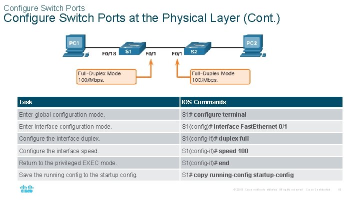 Configure Switch Ports at the Physical Layer (Cont. ) Task IOS Commands Enter global
