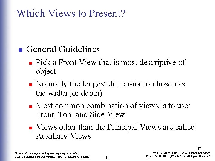 Which Views to Present? n General Guidelines n n Pick a Front View that