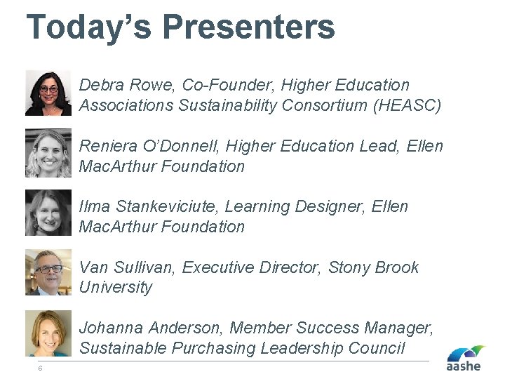 Today’s Presenters Debra Rowe, Co-Founder, Higher Education Associations Sustainability Consortium (HEASC) Reniera O’Donnell, Higher