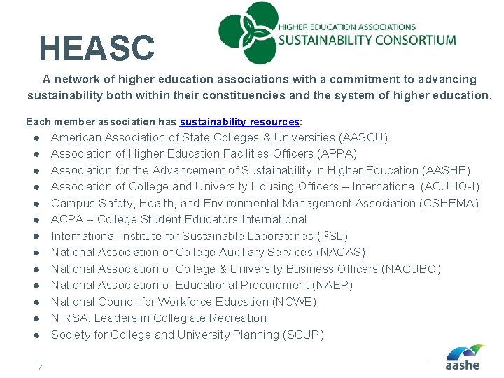 HEASC A network of higher education associations with a commitment to advancing sustainability both