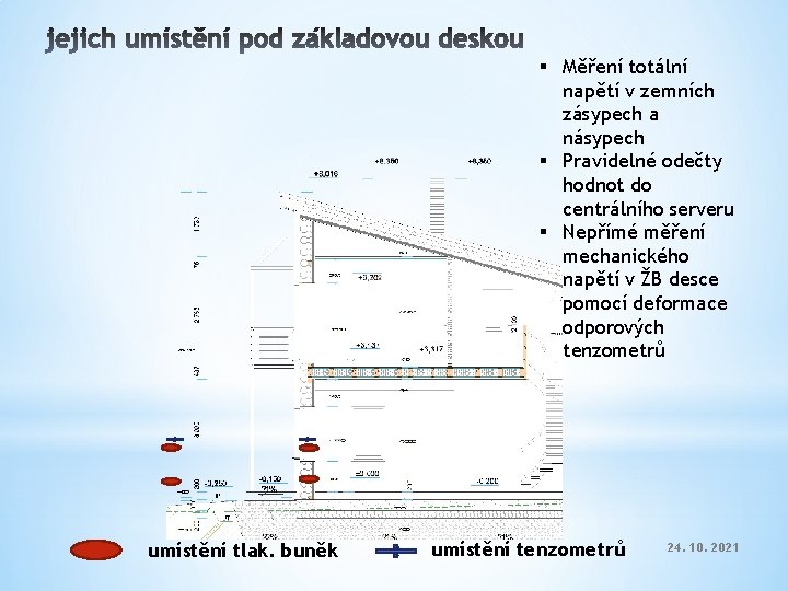 § Měření totální napětí v zemních zásypech a násypech § Pravidelné odečty hodnot do