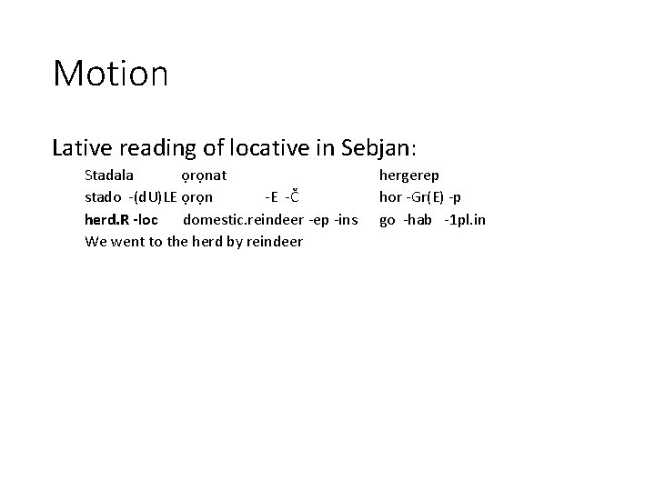 Motion Lative reading of locative in Sebjan: Stadala ọrọnat stado -(d. U)LE ọrọn -E