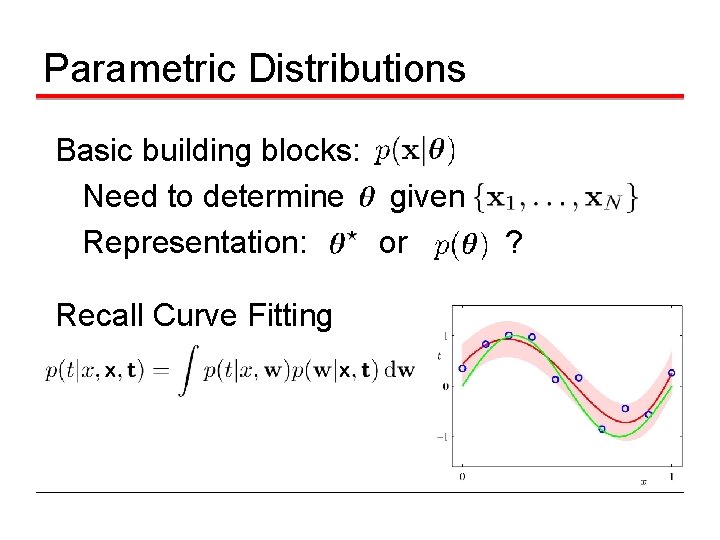 Parametric Distributions Basic building blocks: Need to determine given Representation: or Recall Curve Fitting