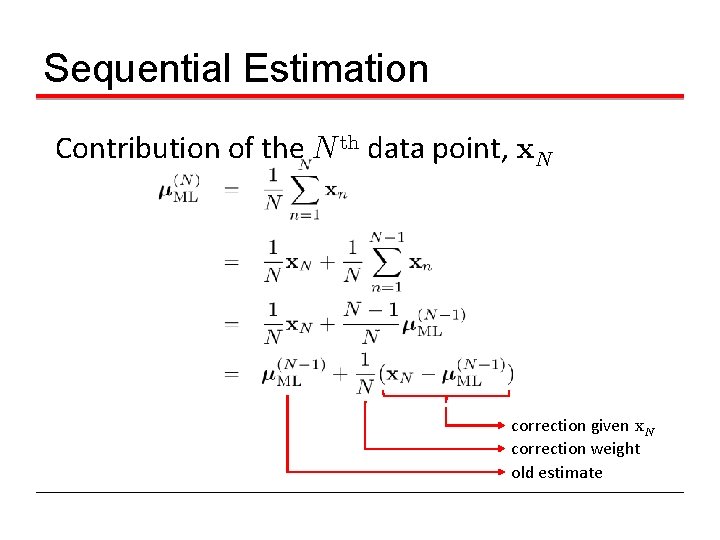 Sequential Estimation Contribution of the N th data point, x. N correction given x.