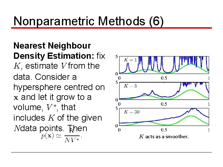 Nonparametric Methods (6) Nearest Neighbour Density Estimation: fix K, estimate V from the data.