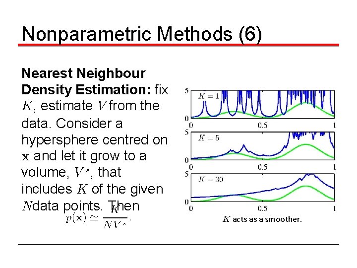 Nonparametric Methods (6) Nearest Neighbour Density Estimation: fix K, estimate V from the data.