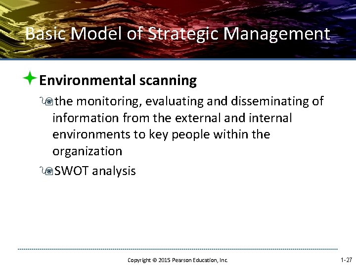 Basic Model of Strategic Management ªEnvironmental scanning 9 the monitoring, evaluating and disseminating of