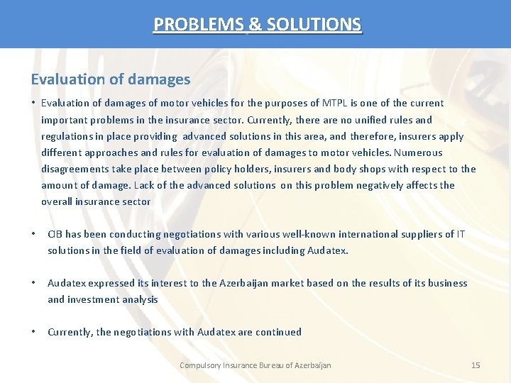 PROBLEMS & SOLUTIONS Evaluation of damages • Evaluation of damages of motor vehicles for