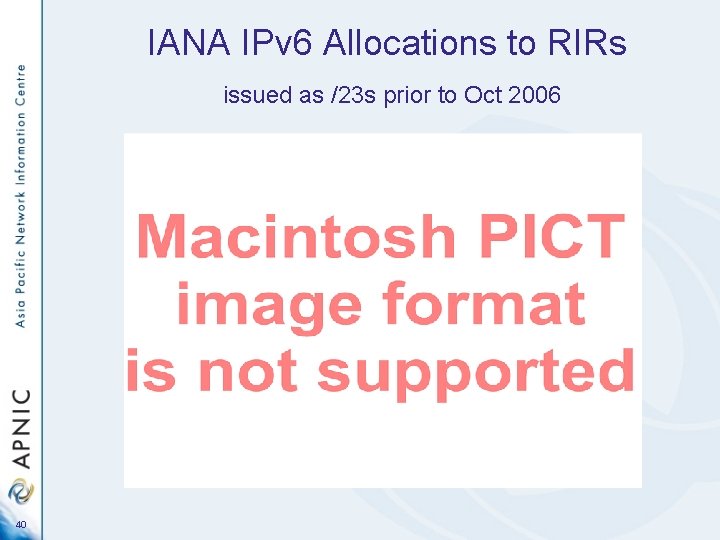 IANA IPv 6 Allocations to RIRs issued as /23 s prior to Oct 2006