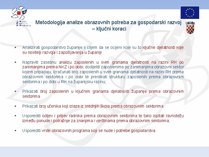 Metodologija analize obrazovnih potreba za gospodarski razvoj – ključni koraci Analizirati gospodarstvo županije s