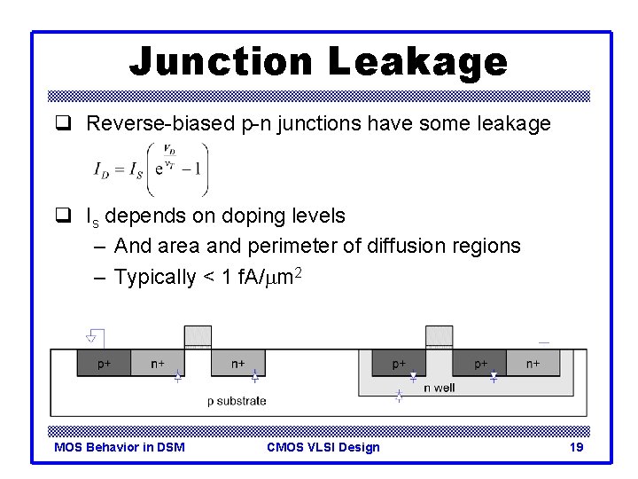 Junction Leakage q Reverse-biased p-n junctions have some leakage q Is depends on doping