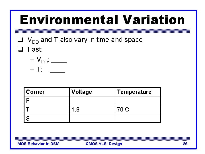 Environmental Variation q VDD and T also vary in time and space q Fast: