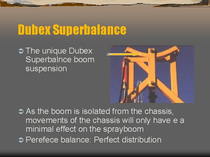 Dubex Superbalance Ü The unique Dubex Superbalnce boom suspension Ü As the boom is
