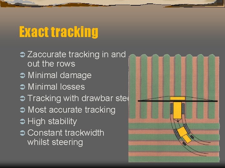 Exact tracking Ü Zaccurate tracking in and out the rows Ü Minimal damage Ü