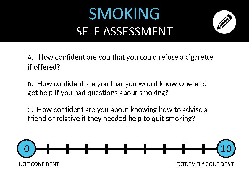 SMOKING SELF ASSESSMENT A. How confident are you that you could refuse a cigarette