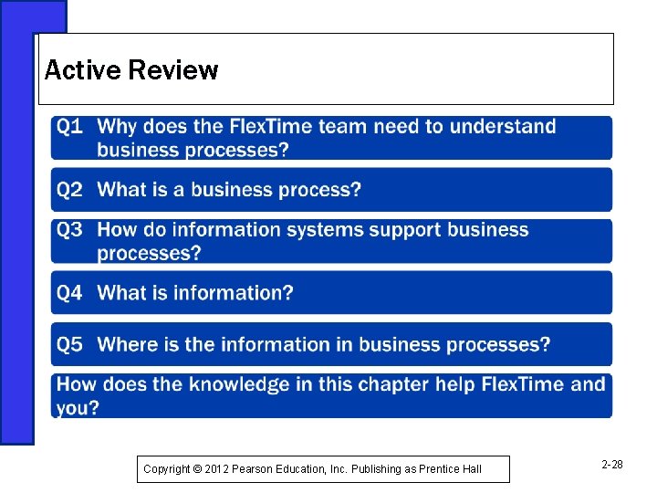 Active Review Copyright © 2012 Pearson Education, Inc. Publishing as Prentice Hall 2 -28