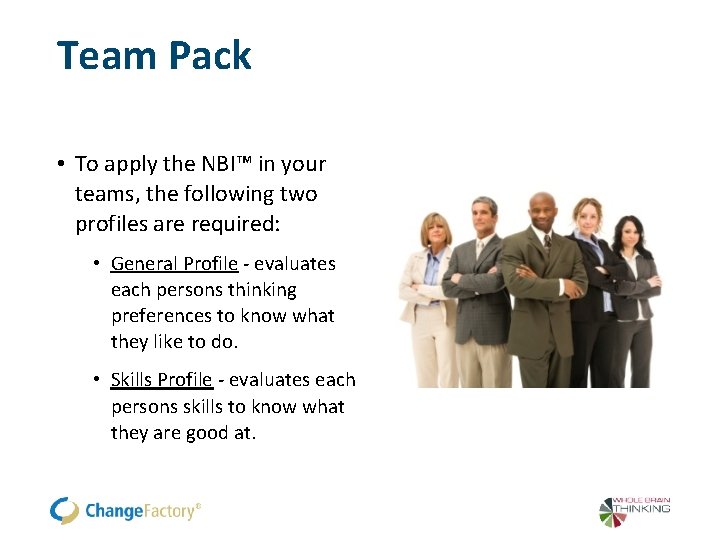 Team Pack • To apply the NBI™ in your teams, the following two profiles Team Pack • To apply the NBI™ in your teams, the following two profiles