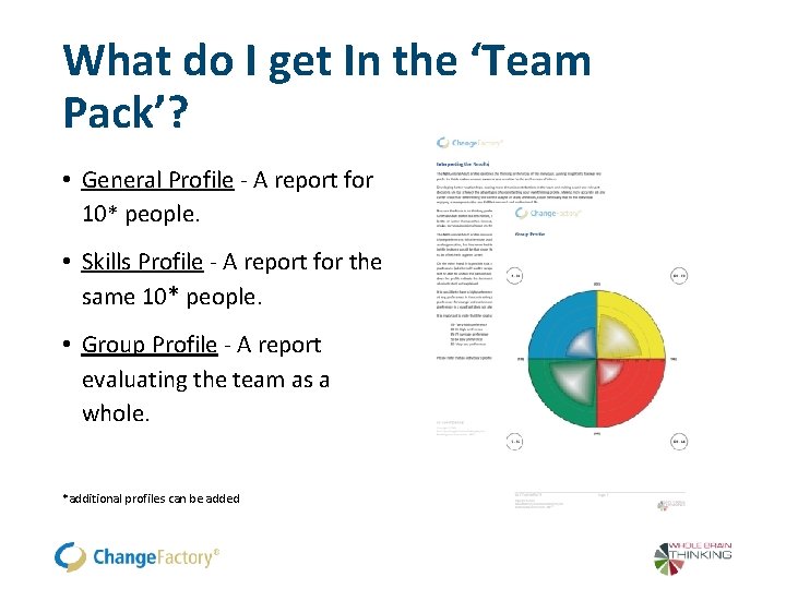 What do I get In the ‘Team Pack’? • General Profile - A report What do I get In the ‘Team Pack’? • General Profile - A report