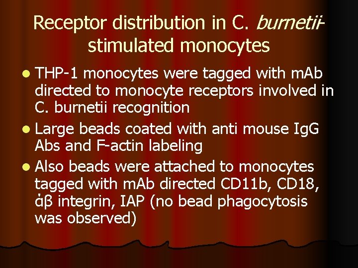 Receptor distribution in C. burnetiistimulated monocytes l THP-1 monocytes were tagged with m. Ab