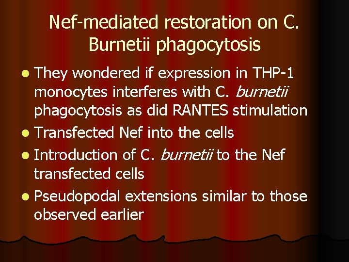 Nef-mediated restoration on C. Burnetii phagocytosis l They wondered if expression in THP-1 monocytes
