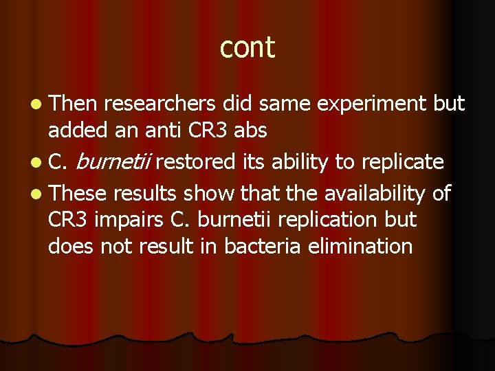 cont l Then researchers did same experiment but added an anti CR 3 abs