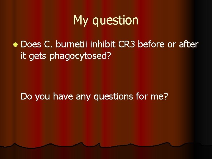 My question l Does C. burnetii inhibit CR 3 before or after it gets