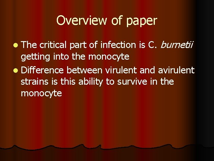 Overview of paper critical part of infection is C. burnetii getting into the monocyte