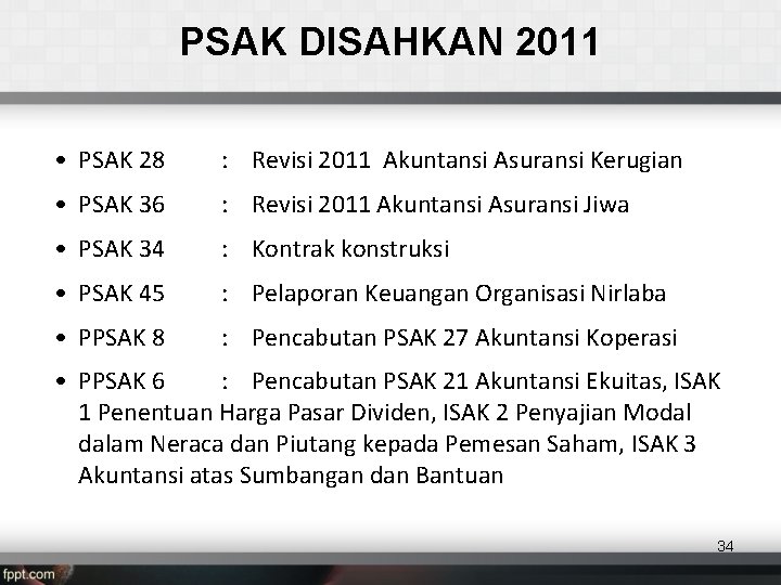 PSAK DISAHKAN 2011 • PSAK 28 : Revisi 2011 Akuntansi Asuransi Kerugian • PSAK