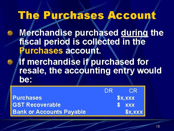 The Purchases Account Merchandise purchased during the fiscal period is collected in the Purchases