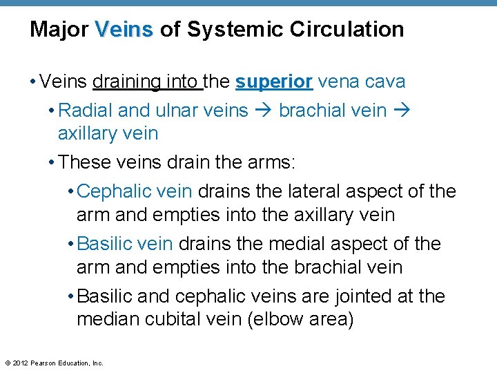 Major Veins of Systemic Circulation • Veins draining into the superior vena cava • Major Veins of Systemic Circulation • Veins draining into the superior vena cava •