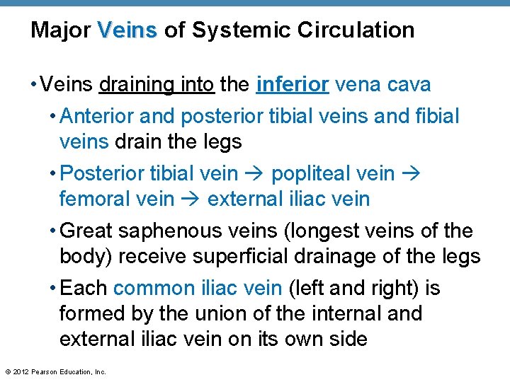 Major Veins of Systemic Circulation • Veins draining into the inferior vena cava •
