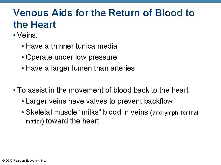 Venous Aids for the Return of Blood to the Heart • Veins: • Have