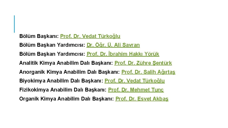 Bölüm Başkanı: Prof. Dr. Vedat Türkoğlu Bölüm Başkan Yardımcısı: Dr. Öğr. Ü. Ali Savran