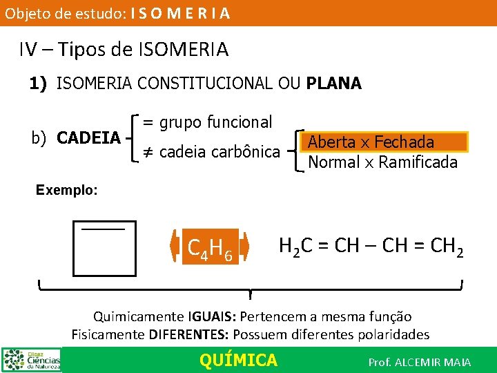 Objeto de estudo: I S O M E R I A IV – Tipos