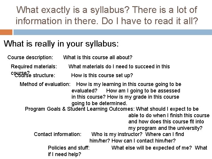 What exactly is a syllabus? There is a lot of information in there. Do