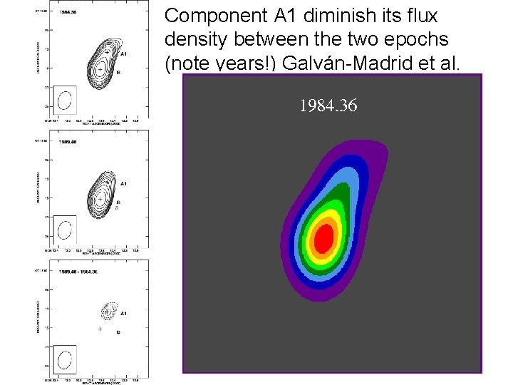Component A 1 diminish its flux density between the two epochs (note years!) Galván-Madrid Component A 1 diminish its flux density between the two epochs (note years!) Galván-Madrid