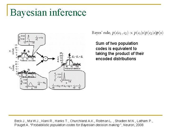 Bayesian inference Sum of two population codes is equivalent to taking the product of